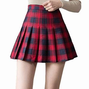 Red plaid pleated skirt waist measurements 27 in